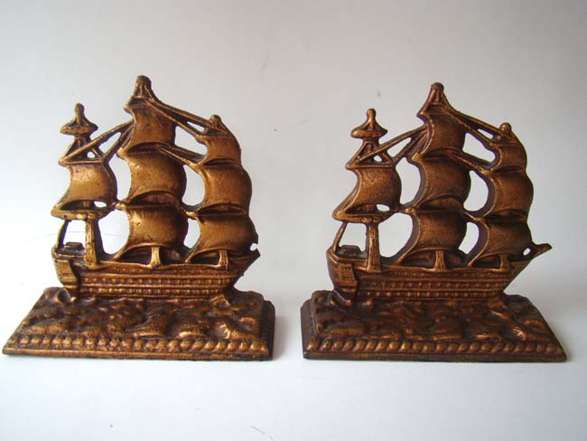 A pair of cast iron "OLD IRONSIDES" bookends circa 1920